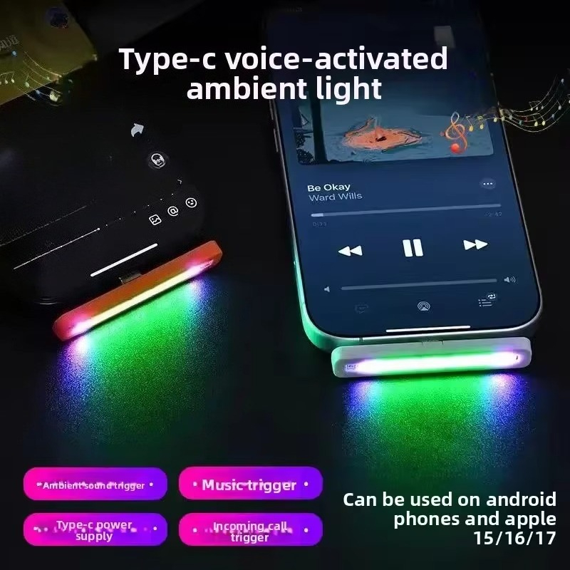 Car Ambient Light Sound Activated - Lampu ritme RGB USB-C yang indah,