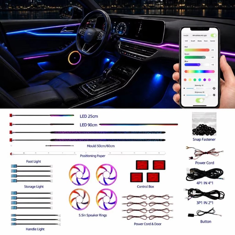 Car Ambient Light Kit With Remote - Paket Lampu Ambient Mobil 18 in