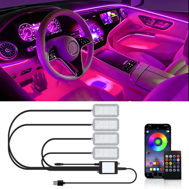 Car Ambient Light Kit With Remote - Lampu Strip LED Neon untuk Interior