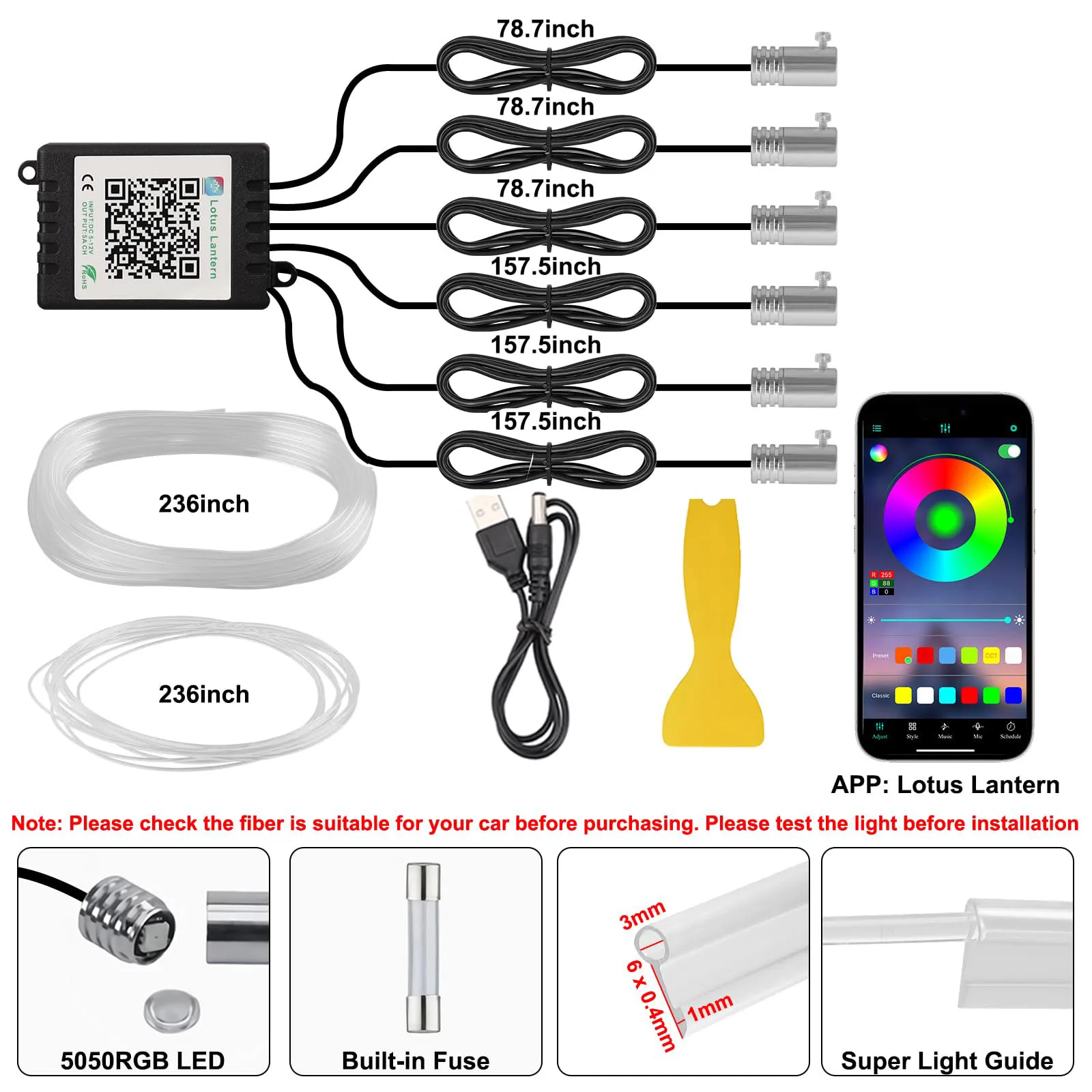 Car Dashboard Light Fiber Optic - Kit Lampu Ambient Mobil LED RGB