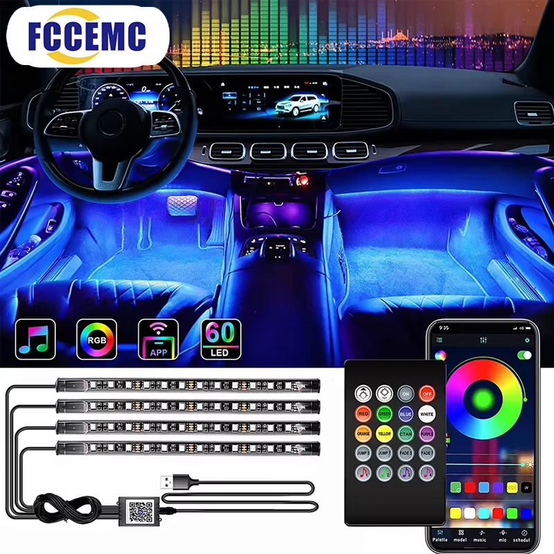 Car Ambient Light Kit With Remote - Lampu Latar RGB Aplikasi Jarak Jauh