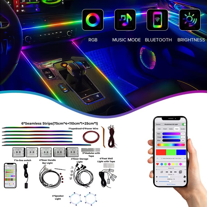 Car Ambient Lighting 18 In 1 - Paket Lampu Ambient Mobil 18 in