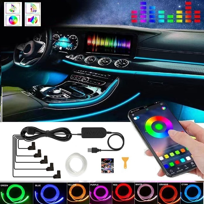 Car Ambient Light Fiber Optic 6M - Strip Lampu LED Sekitar RGB Mobil