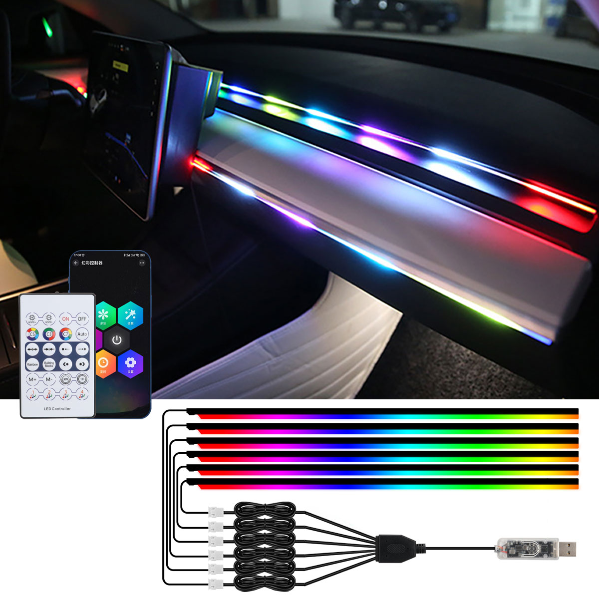 Car Ambient Light Kit With Remote - Lampu setrip Interior mobil Led 6/10