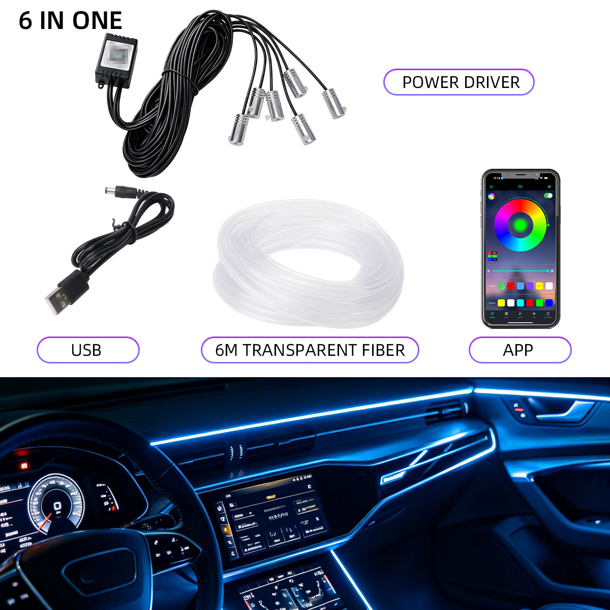 Car Dashboard Light Fiber Optic - Lampu Strip Serat Optik Interior Mobil