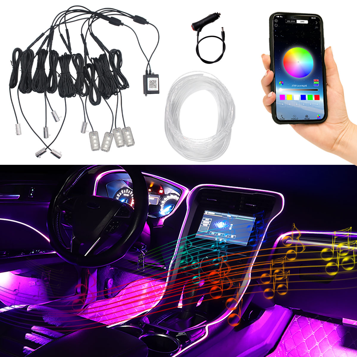 Car Dashboard Light Fiber Optic - Lampu Serat Optik LED Dingin untuk