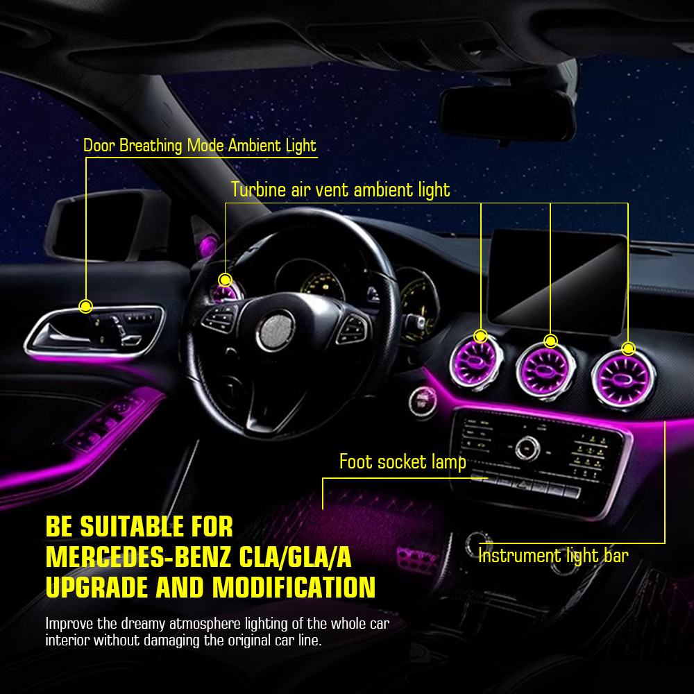 Untuk Aksesori Benz W176 CLA C - Car Ambient Lighting 64 Color ulasan dan harga