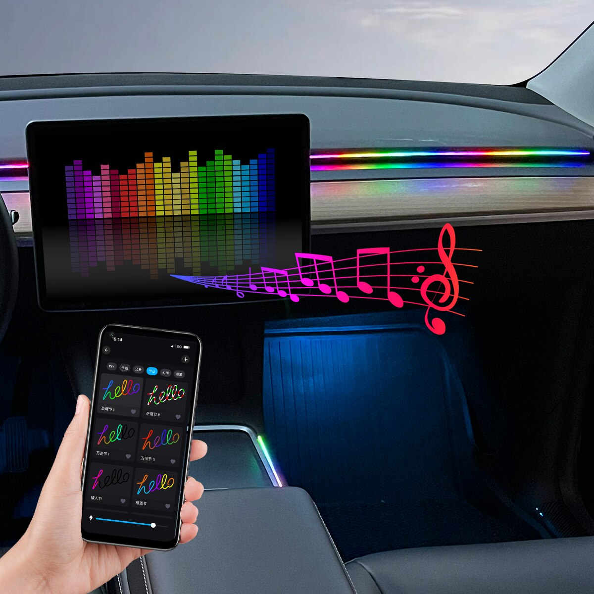 Lampu LED mobil USB 64 warna,  - Car Ambient Light Kit With Remote ulasan dan harga