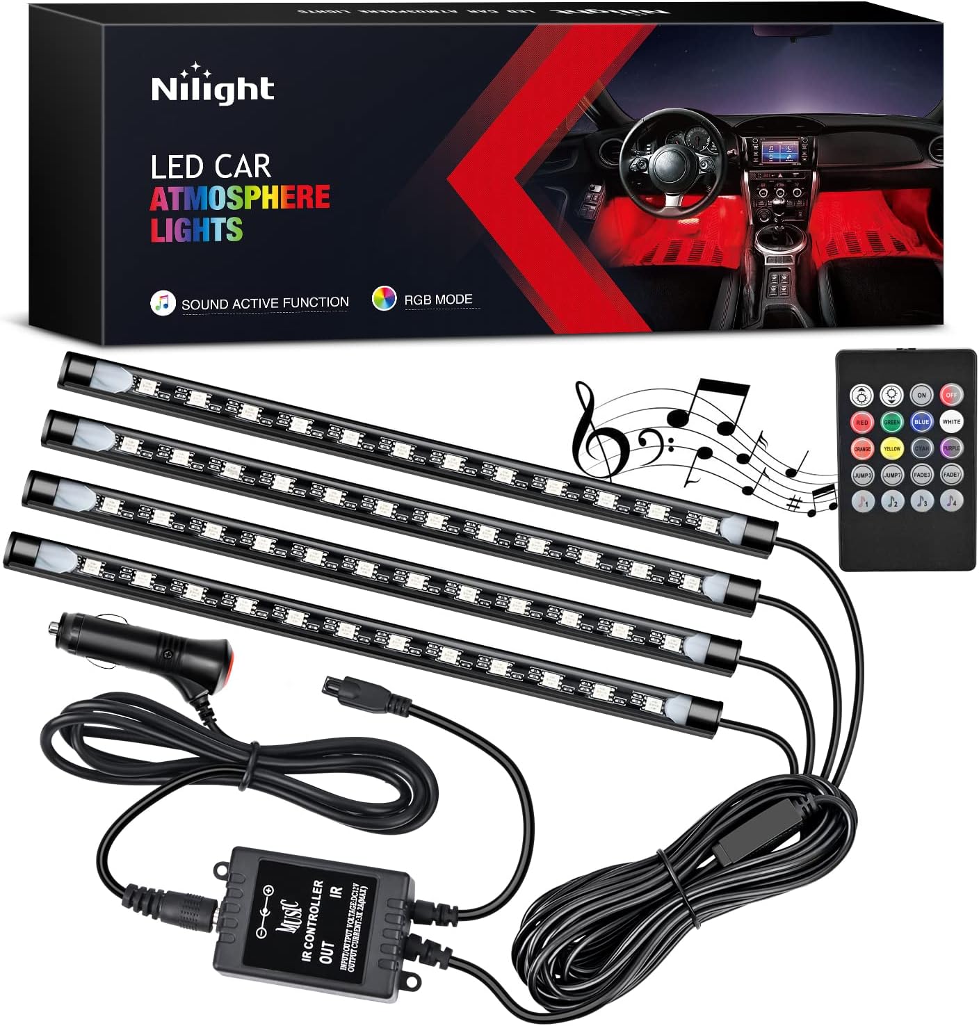 Nilight - TR-06 4PCS 48 Lampu  - Car Ambient Light Kit With Remote ulasan dan harga