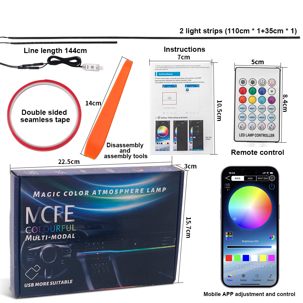 Lampu dasbor strip akrilik lam - Car Interior Led Strip App Control ulasan dan harga