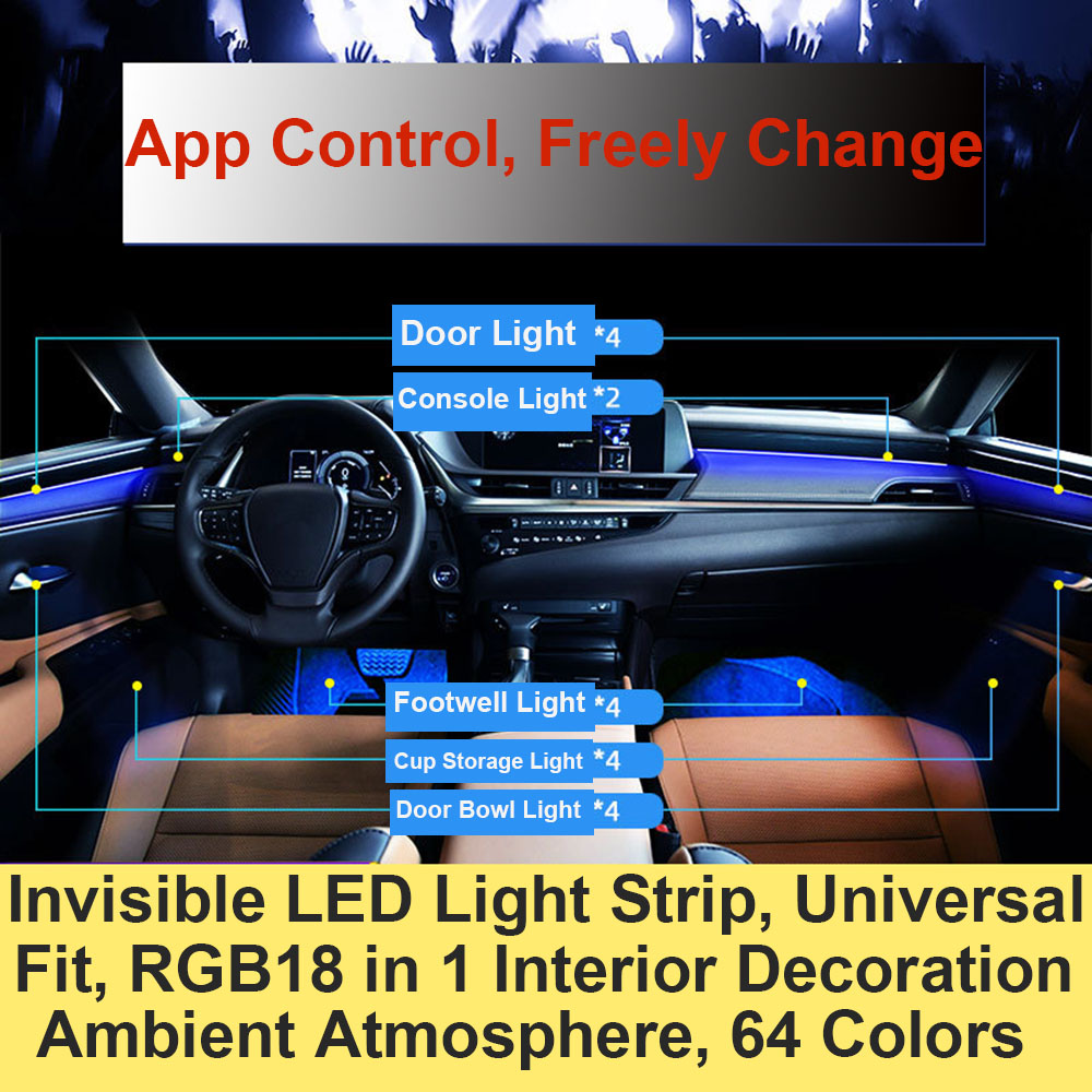 Universal 18 In 1 RGB LED Mobi - Car Ambient Light Door Panel Acrylic ulasan dan harga