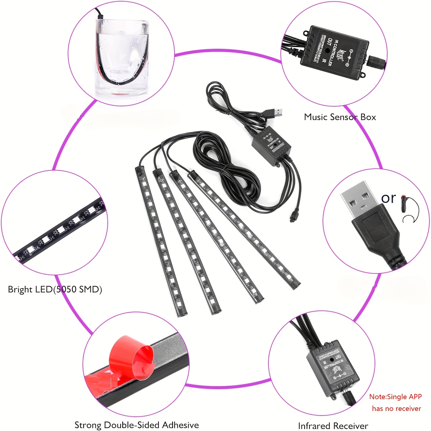 Lampu LED Neon Interior Mobil, - Car Ambient Light Kit With Remote ulasan dan harga